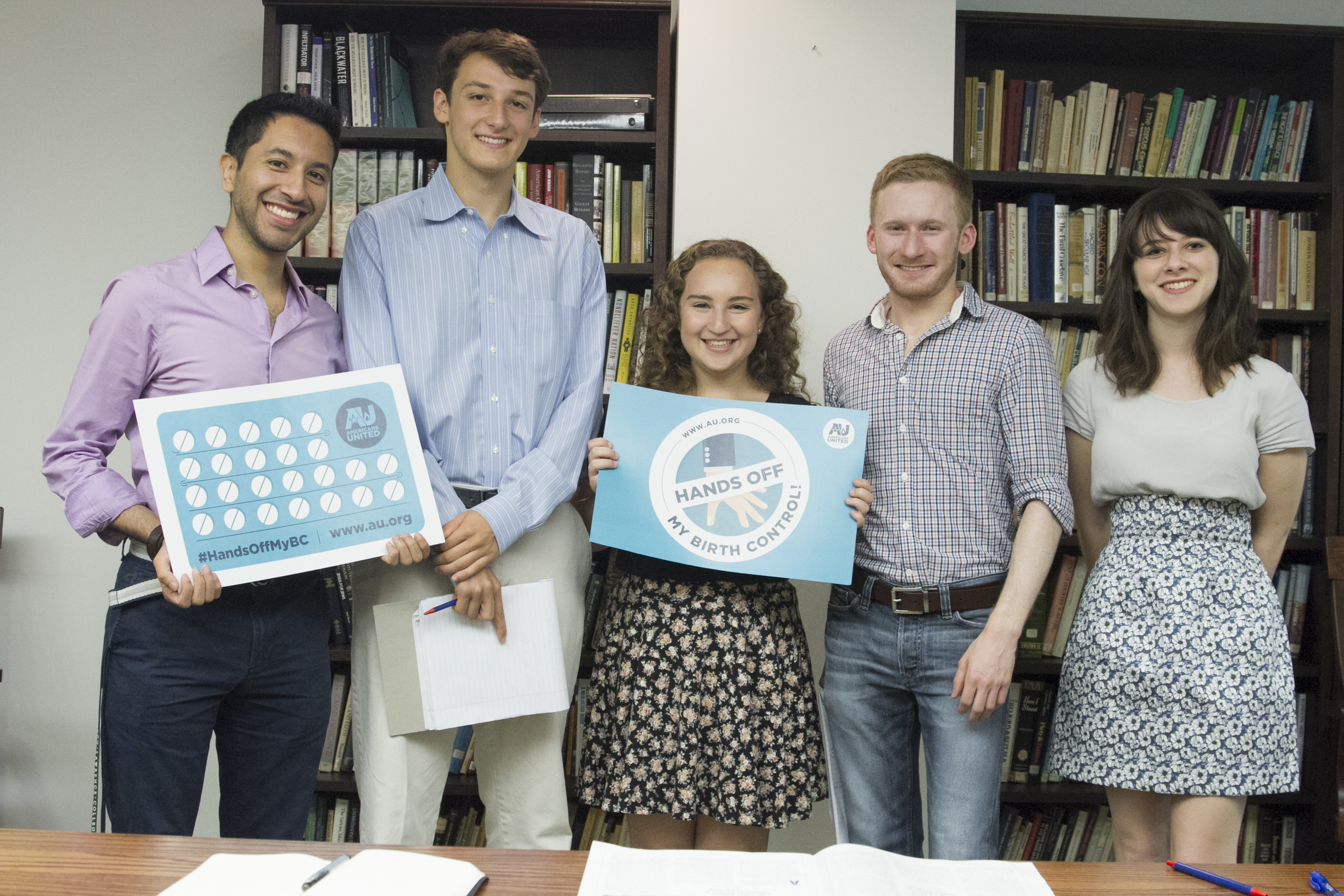 Americans United Interns pose for a photo before attending a brown bag lunch with one of AU's department heads.