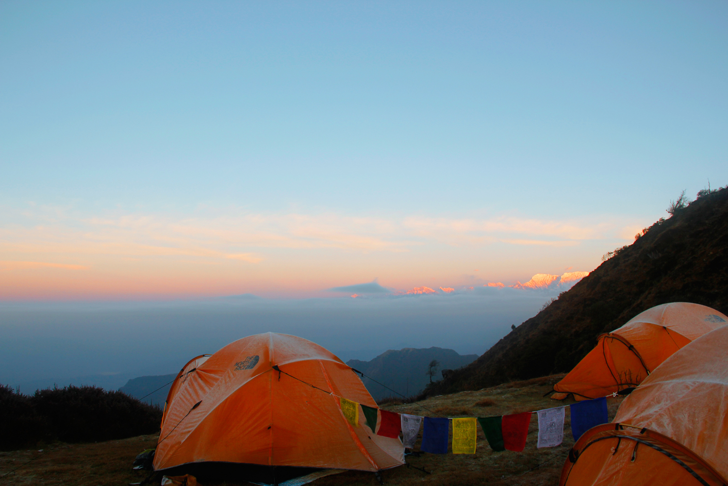 Nepal.EastNepal.Dobate.Sunrise.Clouds.Tents.PrayerFlags.Frost.Himalayas1.jpg
