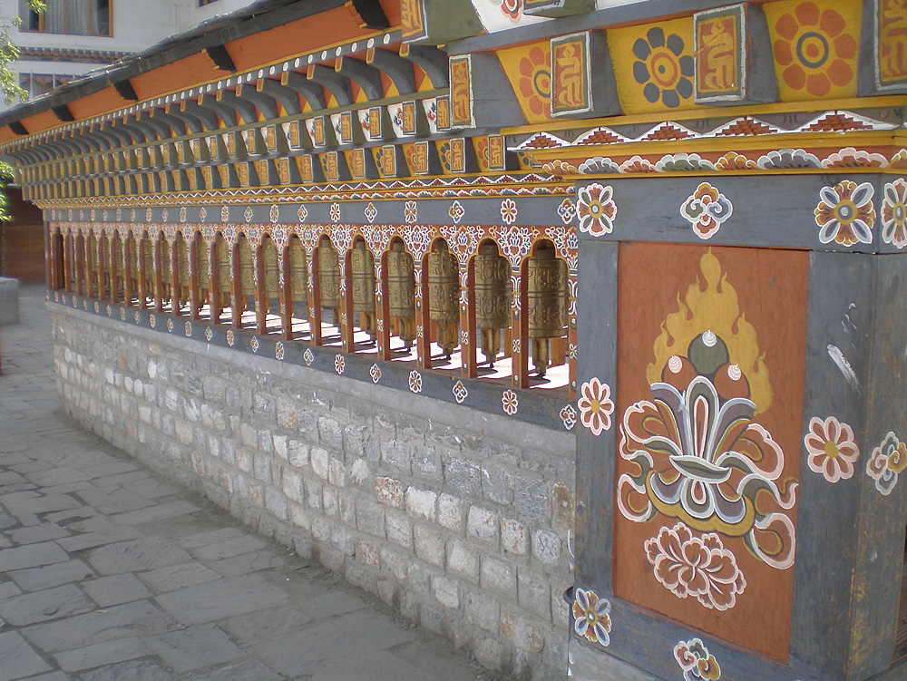 Bhutan.Thimpu.MainSquare.PrayerWheels.jpg