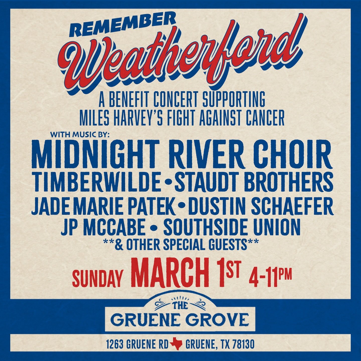 HEY NEW BRAUNFELS! Come out Sunday, March 1st to Gruene Grove for a great cause. Let&rsquo;s raise funds and enjoy some amazing music. 🫶