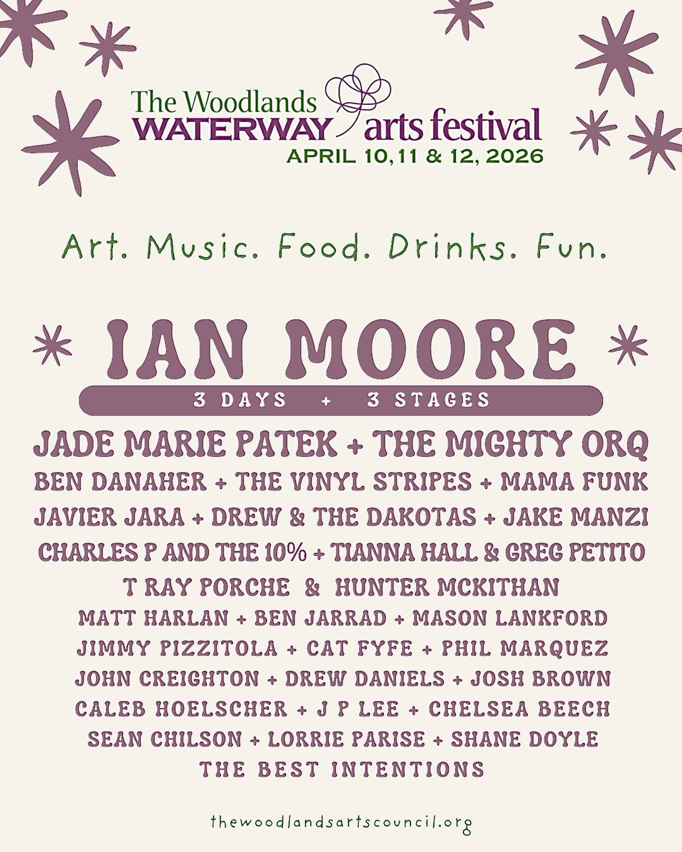 VERY excited to be a part of @thewoodlandsartscouncil Waterway Arts Festival! 

Catch us on Saturday, April 11 from 1-2pm full band. 🤘🏼
