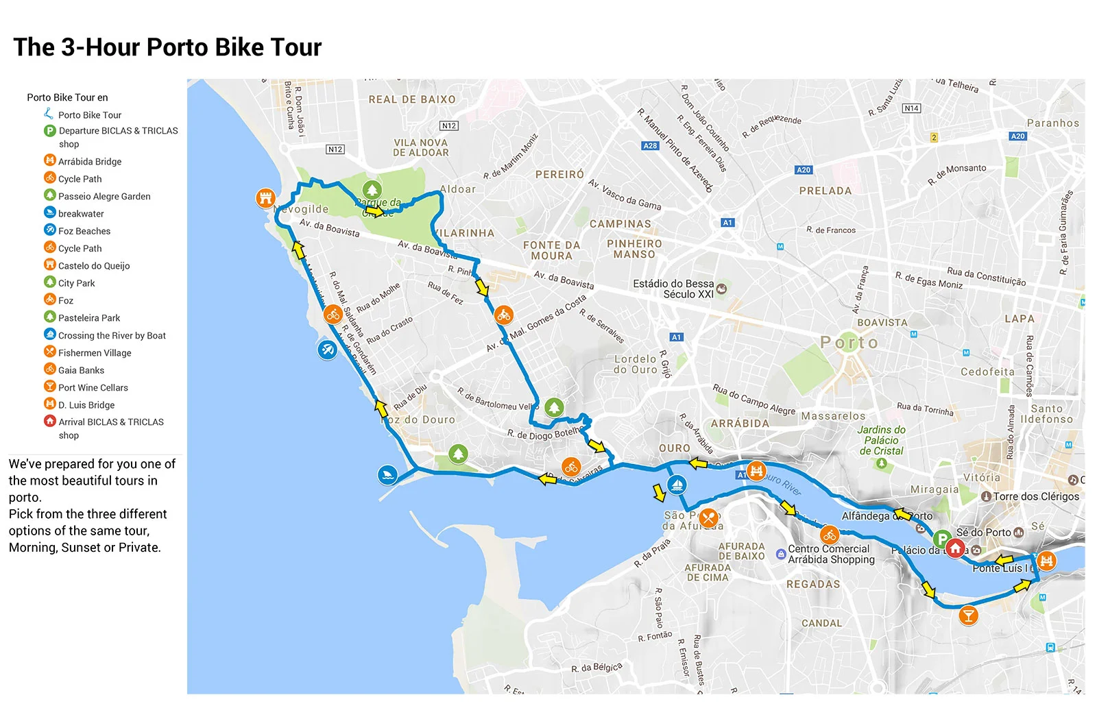 Mapa 3-Hour Porto Bike Tour