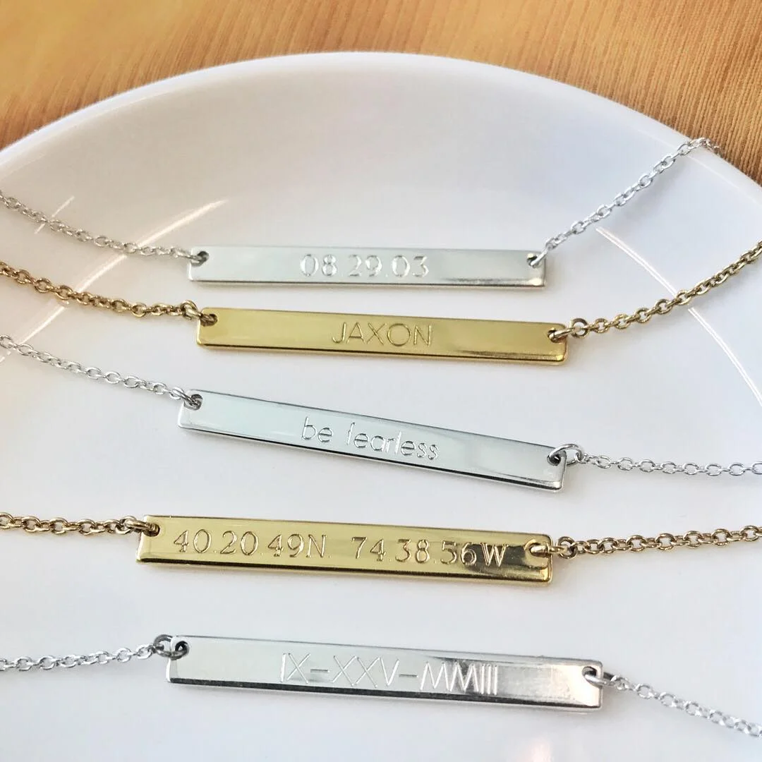 custom jewelry, engraved jewelry, custom engraved jewelry, personalized jewelry, name necklace | Stella & Dot