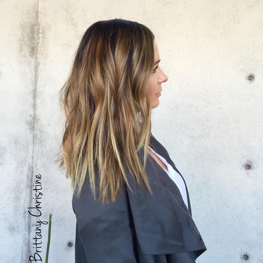 In Brittany's words . . . Chopped about 8 inches off. - Balayage in foils, with a base & a glaze. 