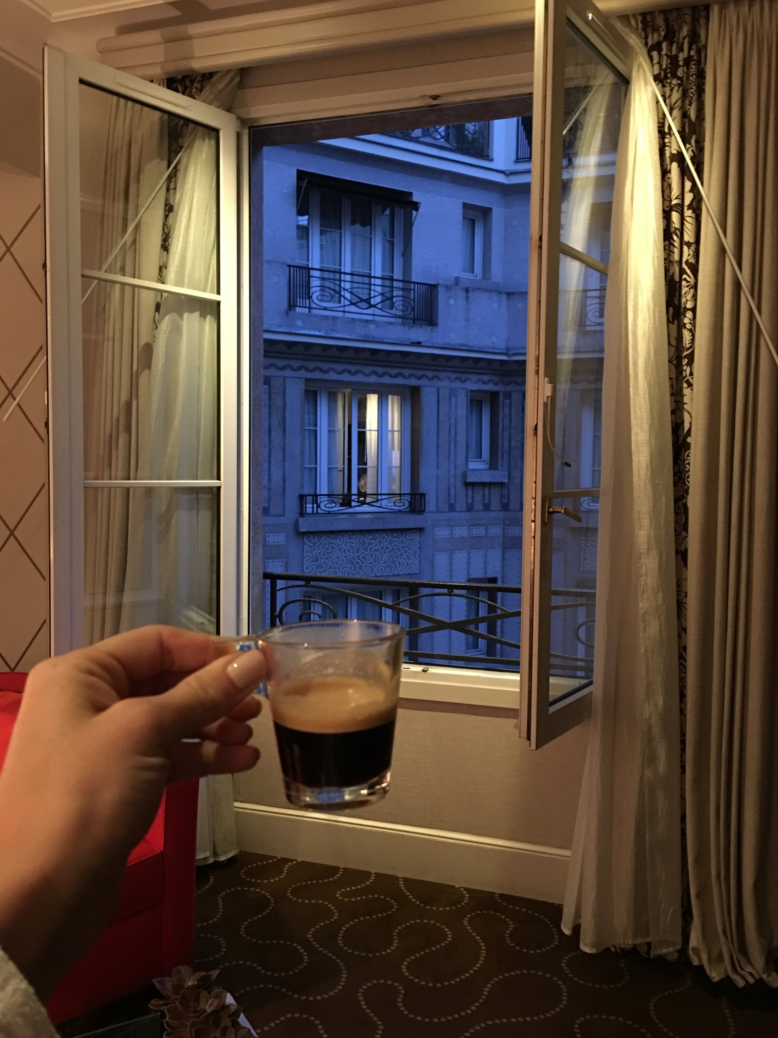 Espresso before the sunrise in our cute room