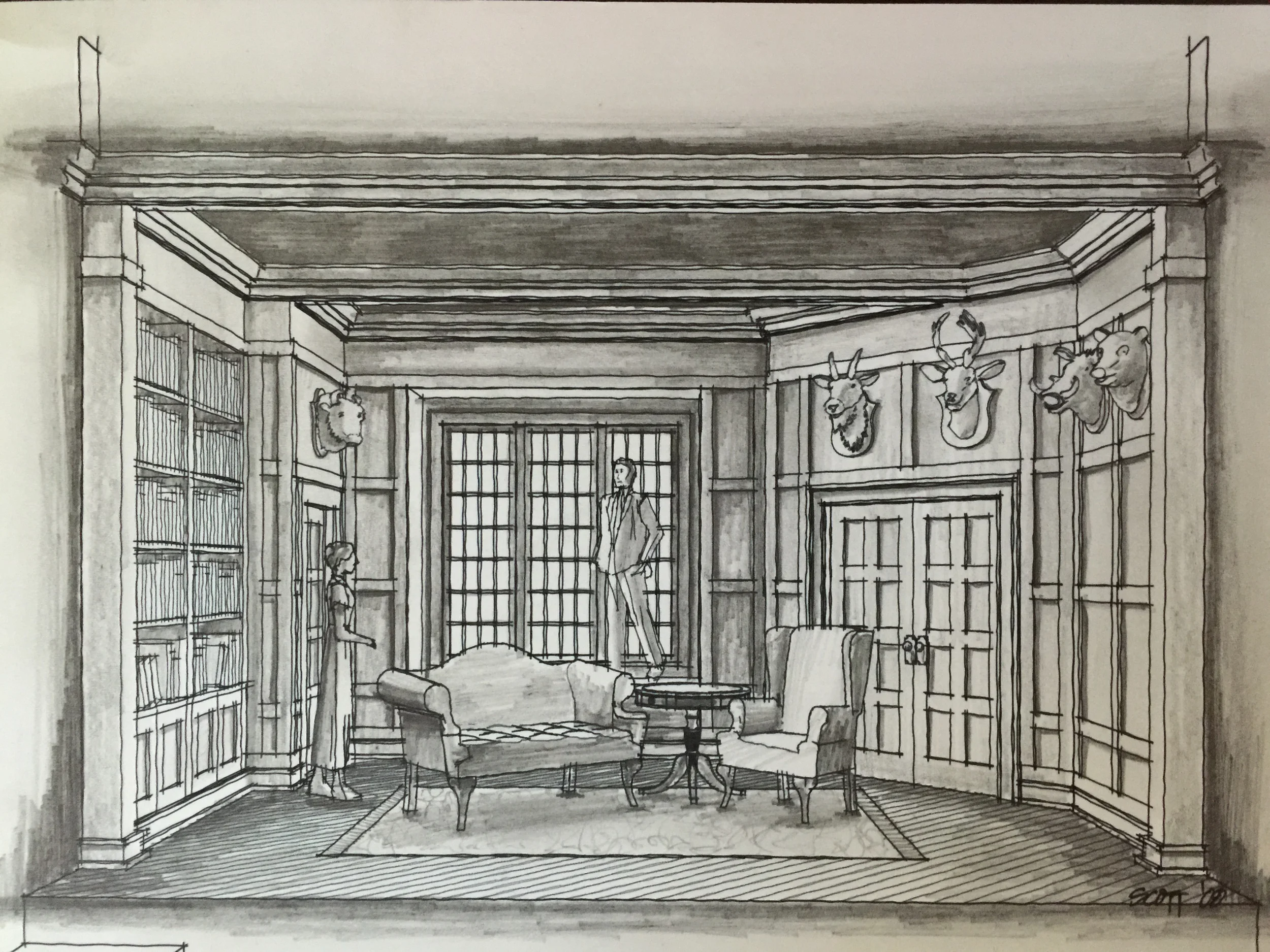      TheatreMania.com review:   "...set designer Bert Scott perfectly captures the trophy room of a men's club, which remains unchanged throughout the decades..." 