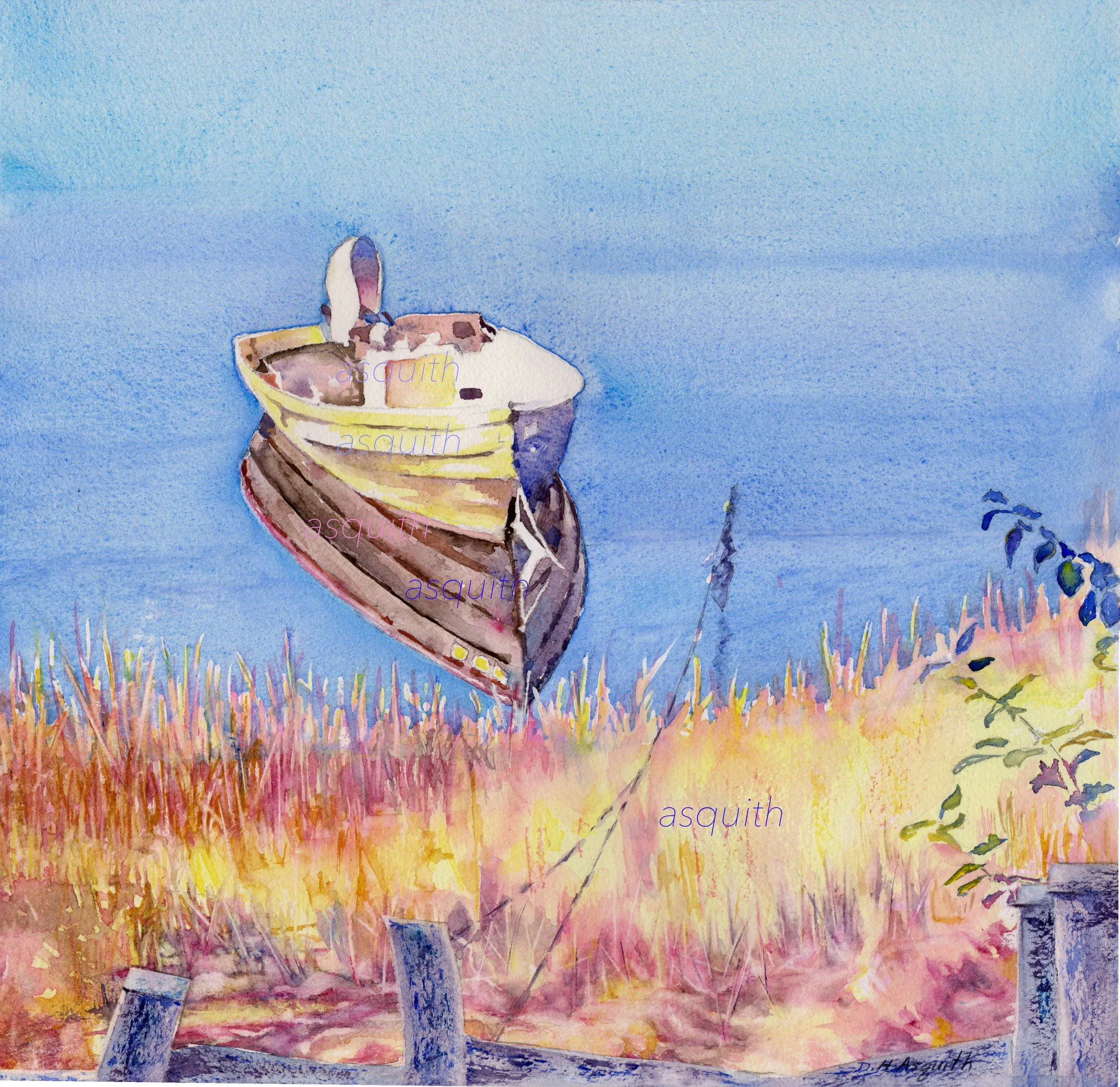 SOLD - STILL WATER IN THE HARBOR - Original Watercolor - 14 x 14" - Prints Available