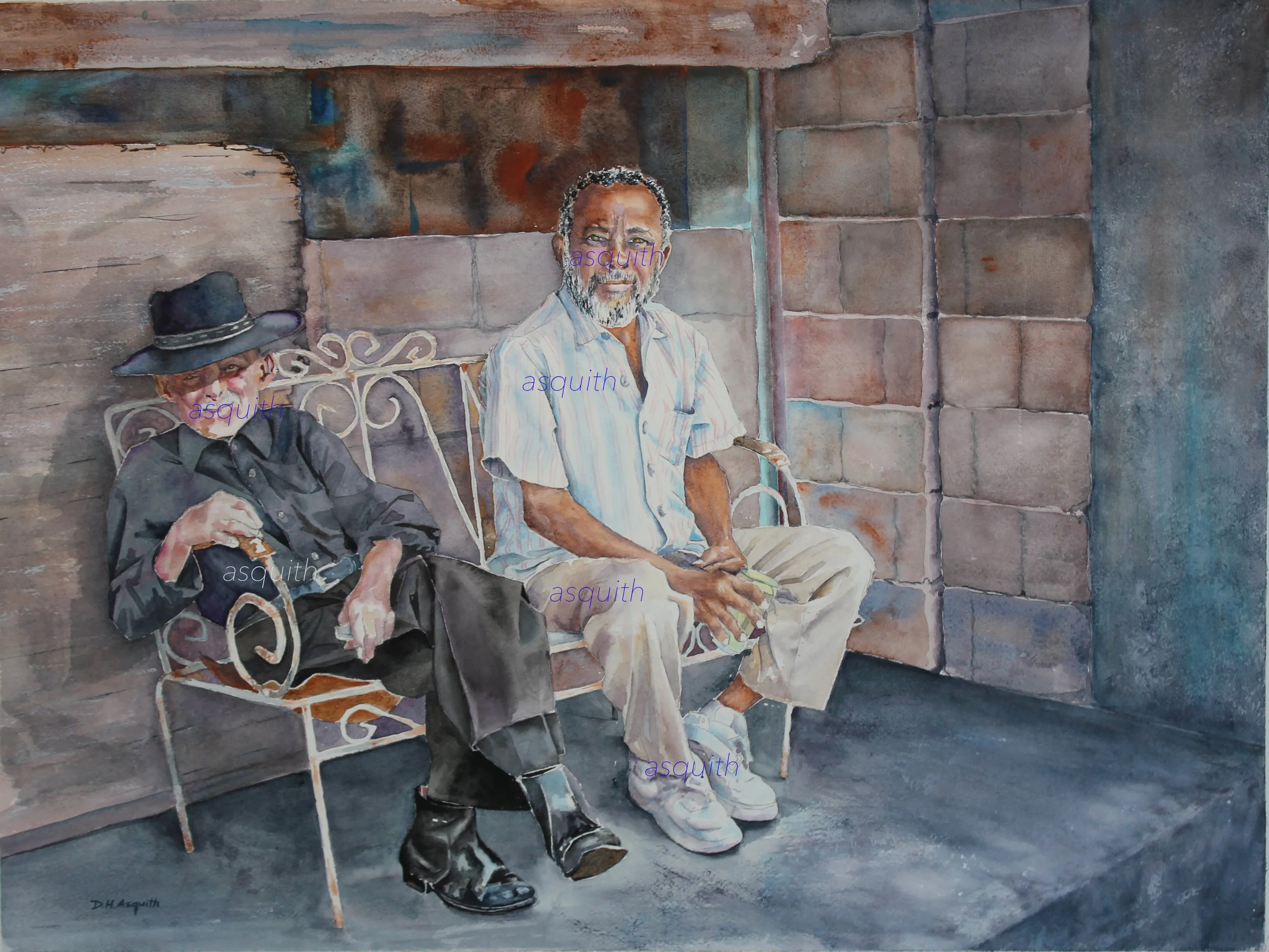 Uncle and Nephew - Original Watercolor 30 x 22" Framed to 39 x 32" - $2,150.00 For Sale incl shipping