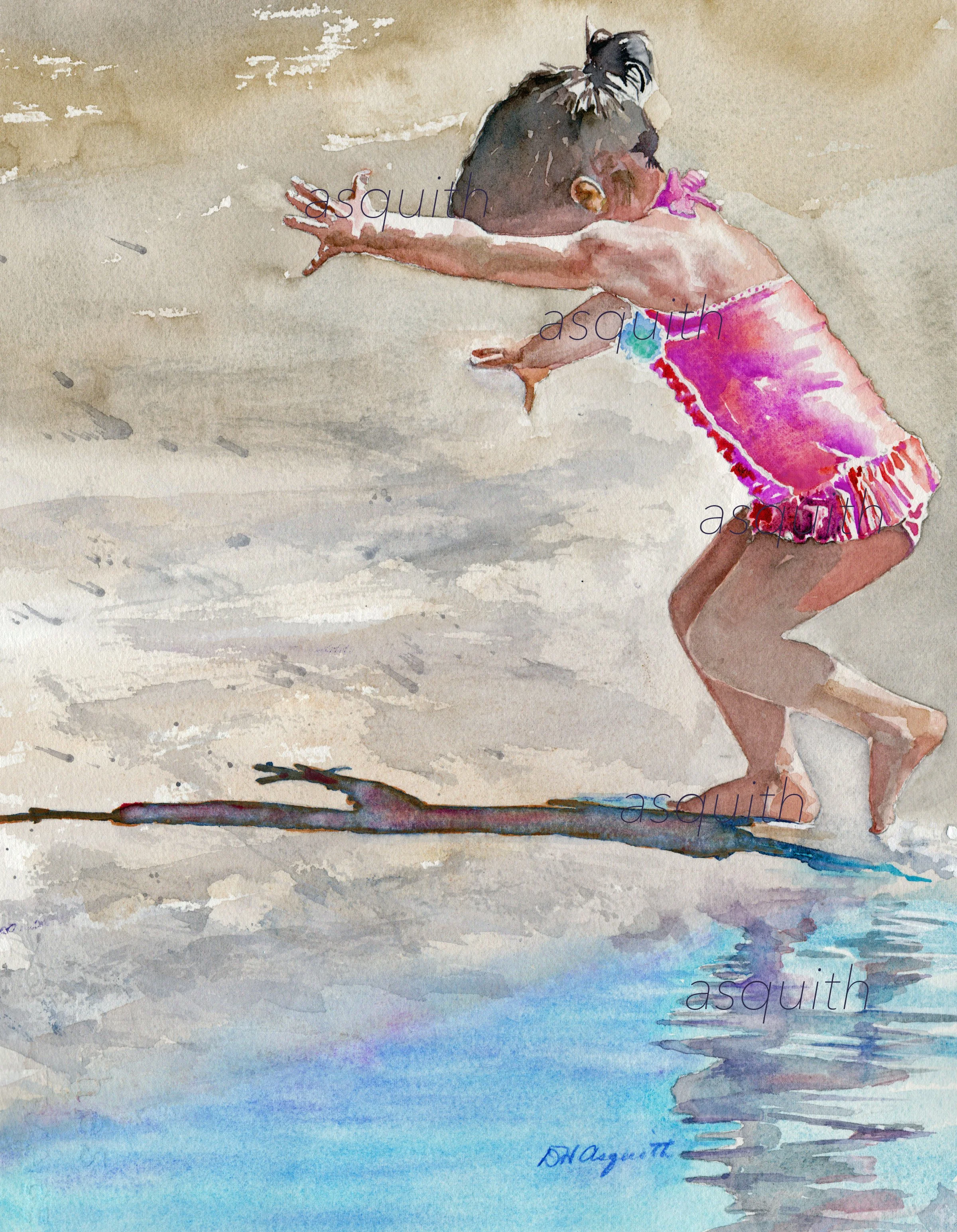 SOLD - BEACH DANCER -Original Watercolor - 11 x 14 - Framed to 16 x 20 -SOLD at The Green Heron Gallery, Ogunquit, ME
