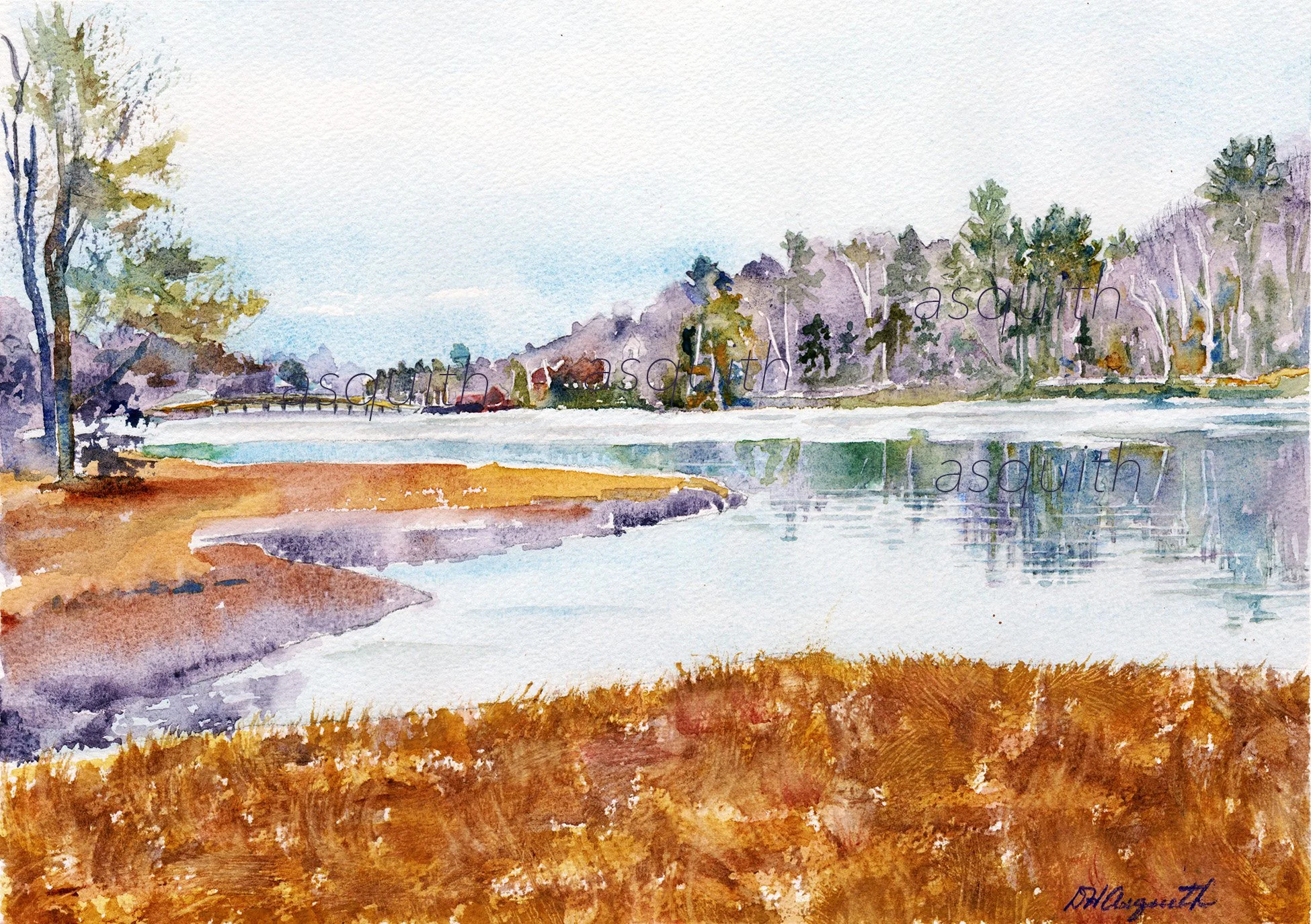 SOLD - York River in Winter - Original Watercolor 10 x 14" PRINTS AVAILABLE - ORIGINAL SOLD