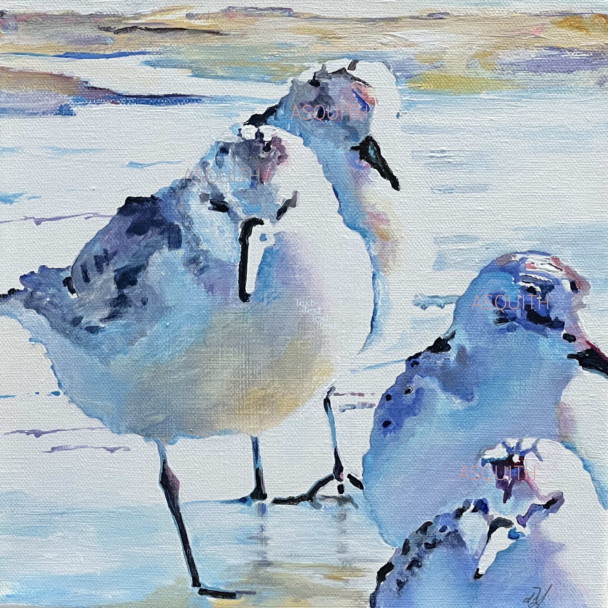 SANDERLINGS IN YORK HARBOR - Original Acrylic on Canvas -10 x 10" - For Sale at York Art Association