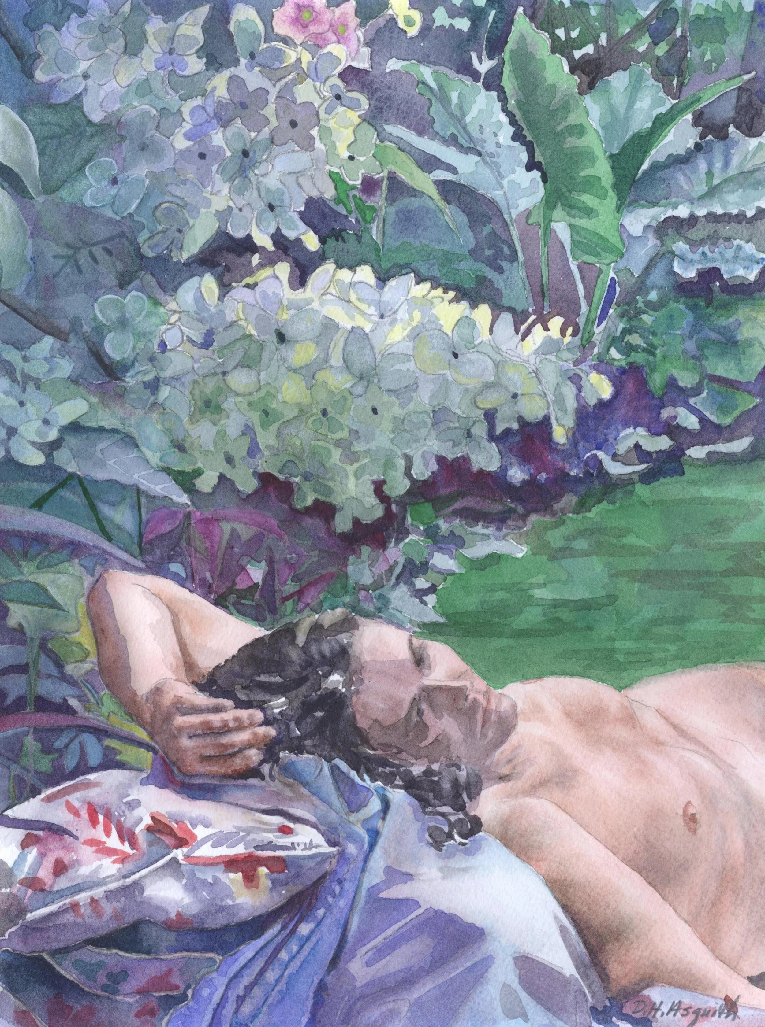 SOLD - IN THE AUGUST GARDEN - Original Watercolor on Paper 9 x 12" - Painted From Life - Print Ready to Ship