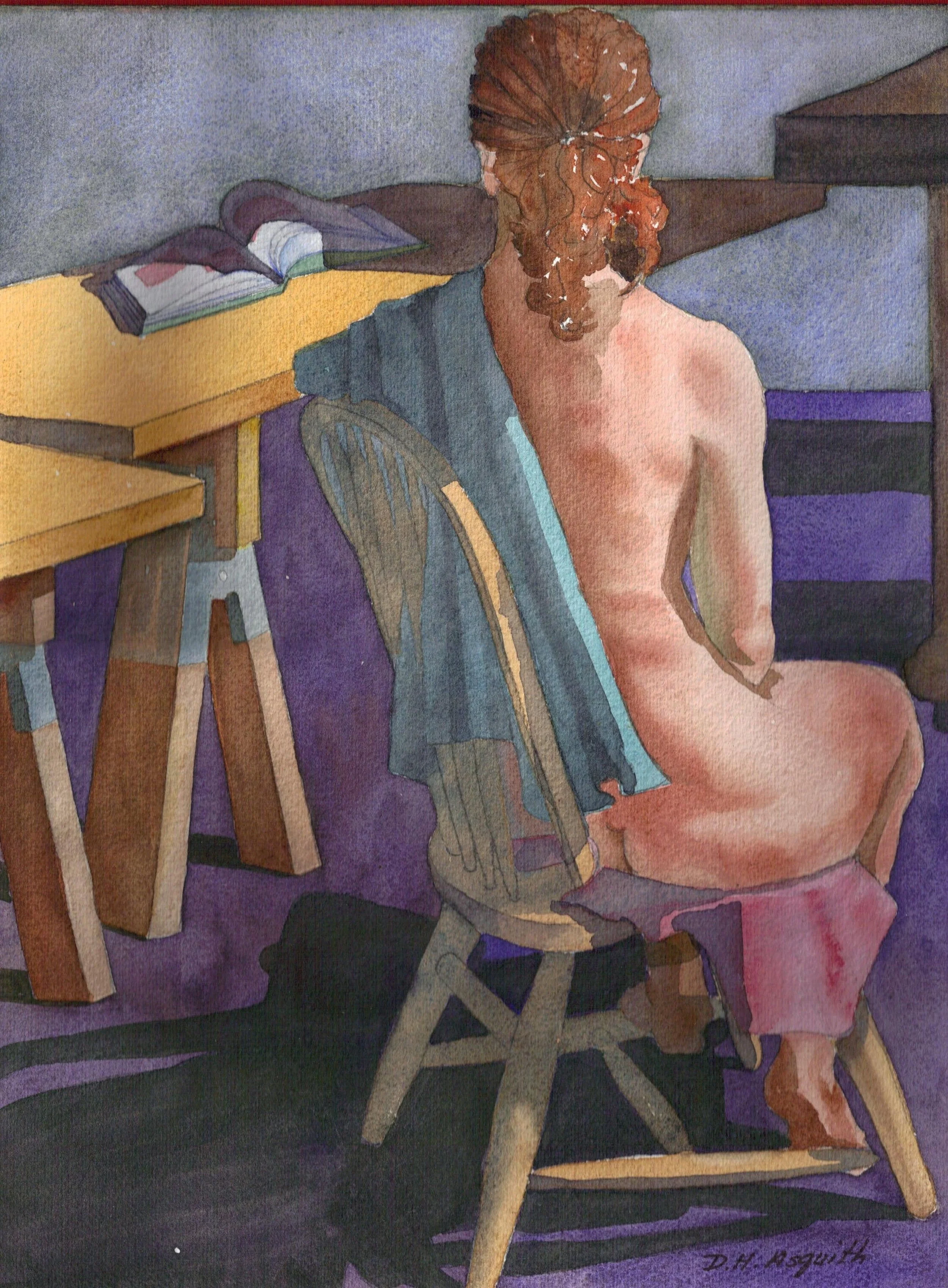 SOLD - Marie Amid Tables 9 x 12" - Original Watercolor on Paper Painted from Life - Print on Paper Ready to Ship  - Contact Artist donna.h.asquith@gmail.com