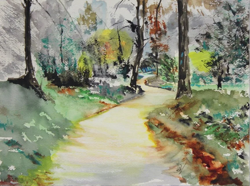 ON THE WAY TO THE SUMMIT - Original Watercolor 9 x12 -  Framed and For Sale  -  donna.h.asquith@gmail.com