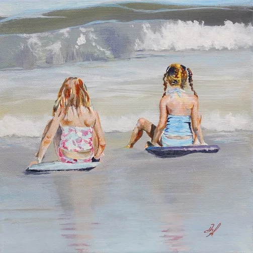 Waiting Together  -  10 x 10" Original Acrylic on 1.5" Deep Canvas. -  For Sale at York Art Association, York, Maine
