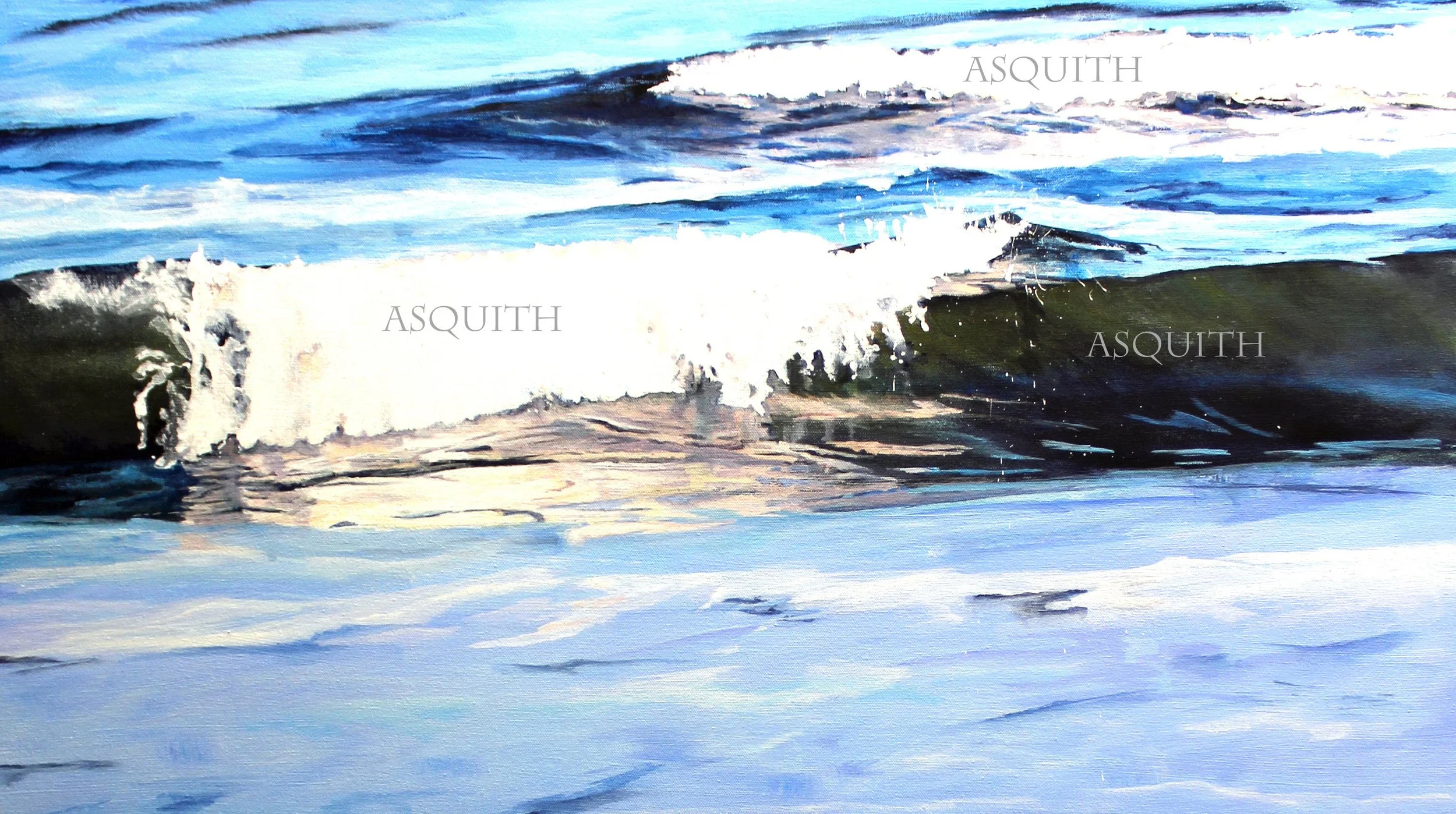 Sunset Pink on Surf  -  Original Acrylic on Canvas Floater-Framed to 36.75 x 21.5  -  For Sale donna.h.asquith@gmail.com