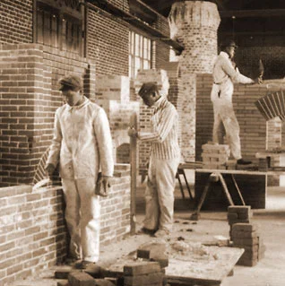 Young stone masonry students.
