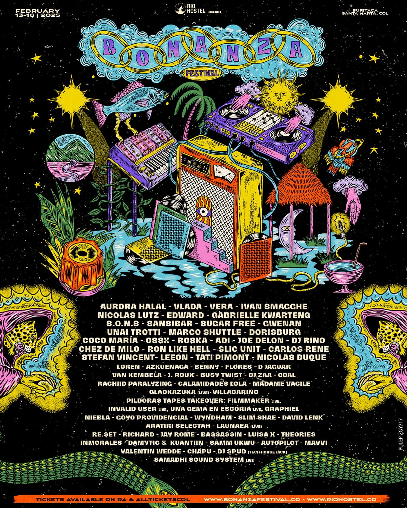 The wait is over, the lineup for Bonanza 2025 is complete. 

This by far the most diverse lineup we have put together to date, featuring international artists old and new, plus a myriad of Colombian and Latin American artists from across the musical 