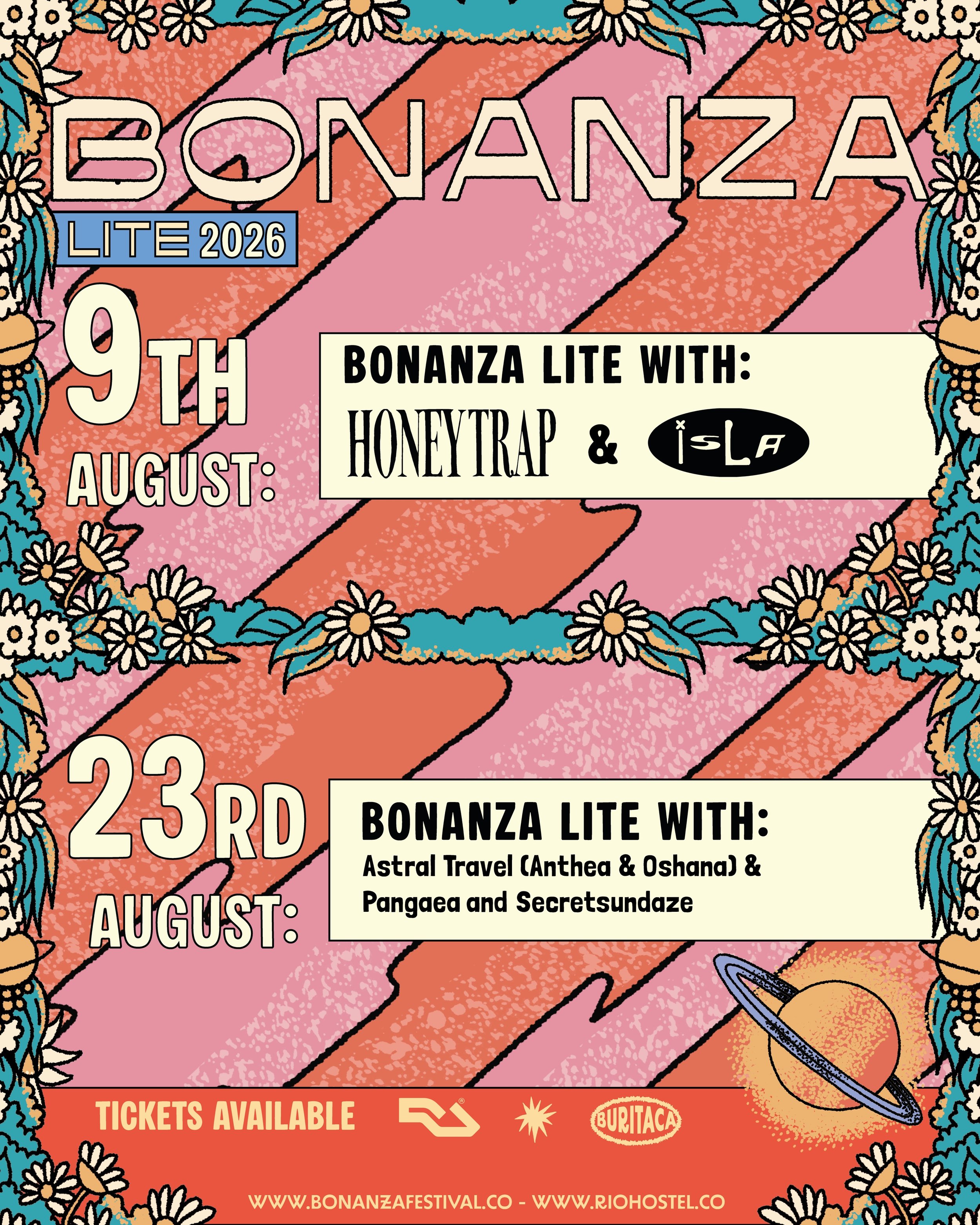 Bonanza lite just got a tiny bit lighter, or did it?  Instead of one weekender, we have two 24 hour parties coming up in August, the 9th and 23rd, to spread out the fun a tiny bit. 

Tickets and accommodation are now available (Link Bio)

See you in 