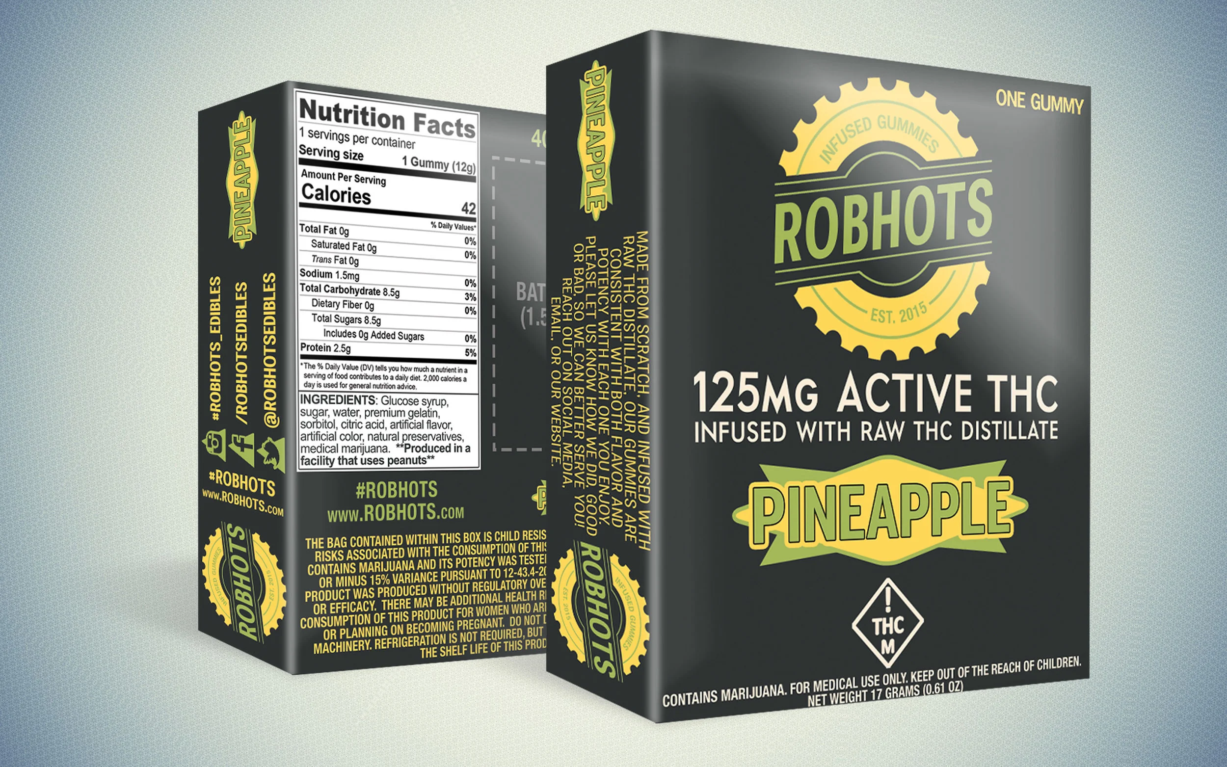 What the packaging looks like for the new Robhots - individually packaged in boxes, colored uniquely for each of our six flavors.
