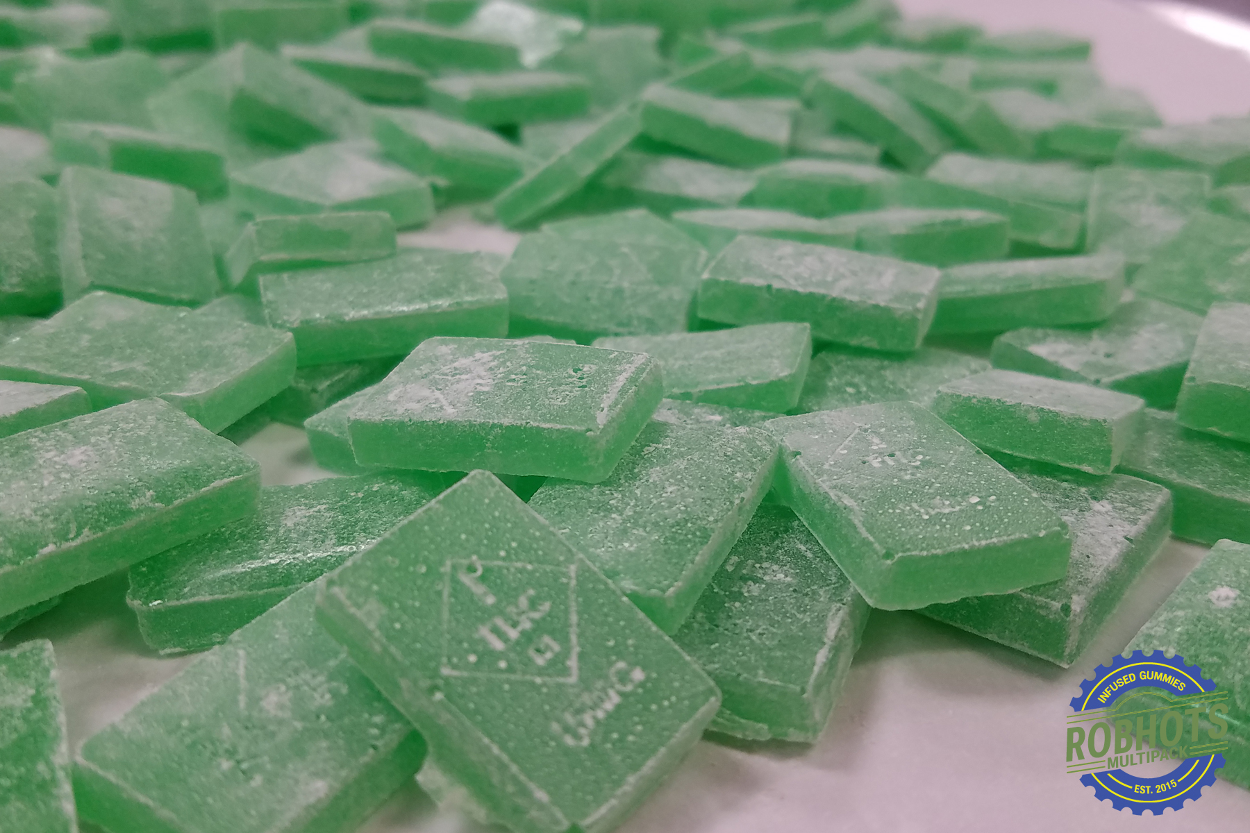 Green Apple 15mg gummies - find them in the Fruits multipack with Banana and Blueberry.