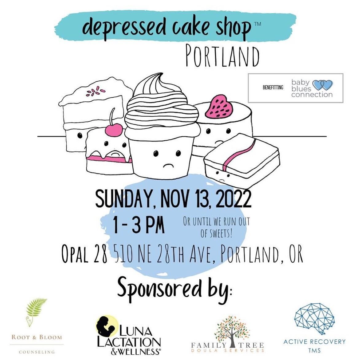 Repost from @depressedcakeshop_pdx
&bull;
Many thanks to our sponsors:
@activerecoverytms 
@familytreedoulaservices 
@lunalactation 
@root.bloom.pdx 
Their support helps cover costs associated with hosting these pop-ups. 

#mentalhealthmatters #batte