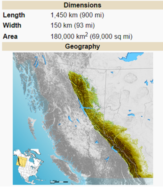 Map showing extent of the Canadian Rockies.