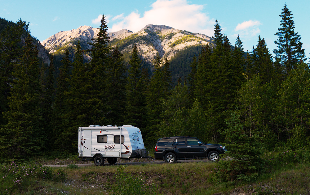 My trusty steed and my portable studio. Looking for trouble in the Canadian Rockies.