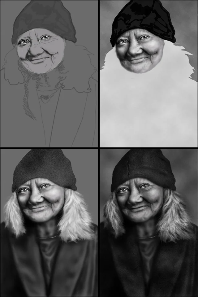 Illustration exercise - Photoshop - Reference source unknown.