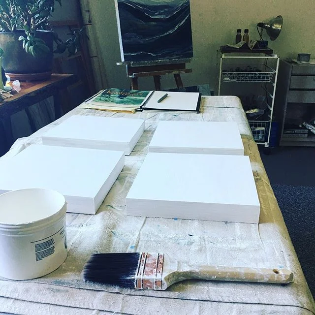 // GESSO DAY // Preparing four small 10x10 cradled birch panels for new studies. Hopefully these small painting studies will lead to larger works. #gesso #cradledbirchpanel #artdays #artstudies #artstudio #inthestudio #pnwartist #artist #artistworld #artistsoninstagram #contemporarypainting #contemporaryart #contemporaryartist #seattleartist #landscapeartist #oilonpanel #oilpaintings #doitfortheprocess #workinprogress #abstractart #abstractpainting #abstractlandscape #coastalart #creativelife #visualart #visualartist