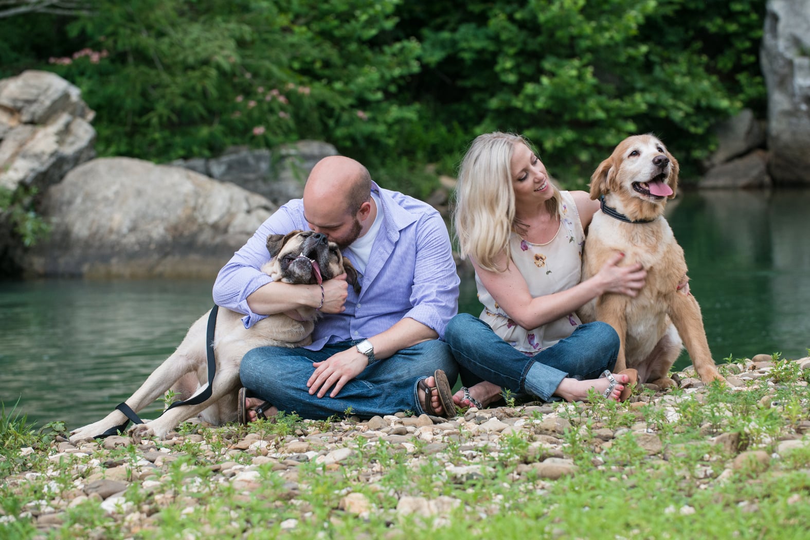 Engagement couple with their two dogs