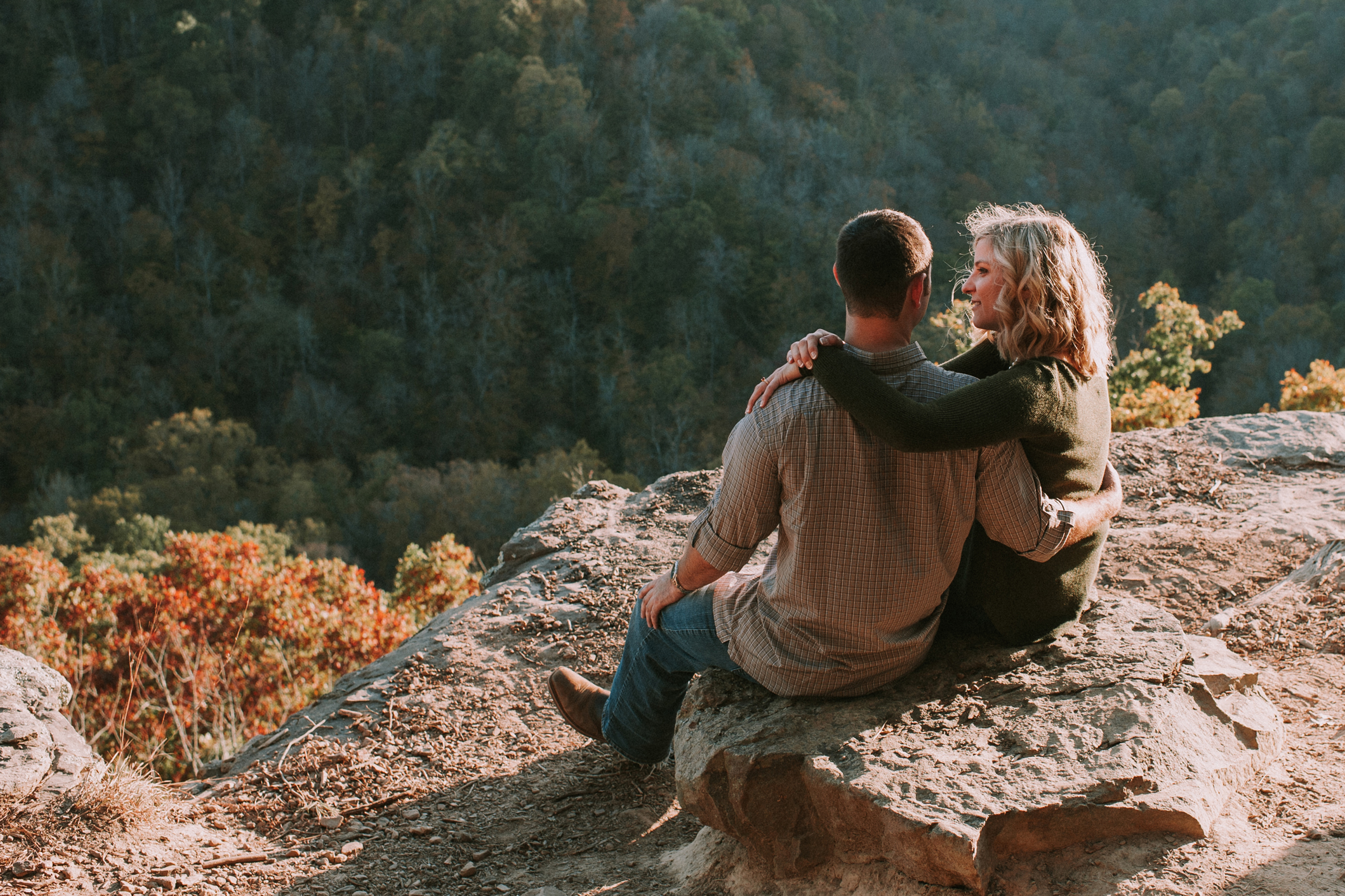 Couple at mountain top overlook in fall colors