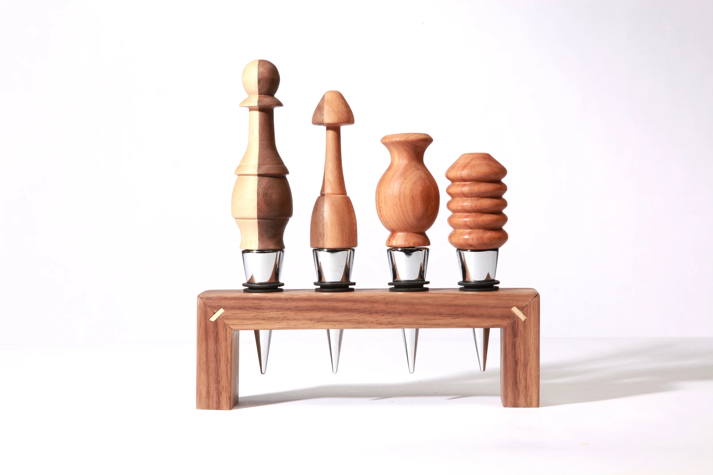 Wood types from left to right: maple and walnut, walnut and cherry, cherry, cherry