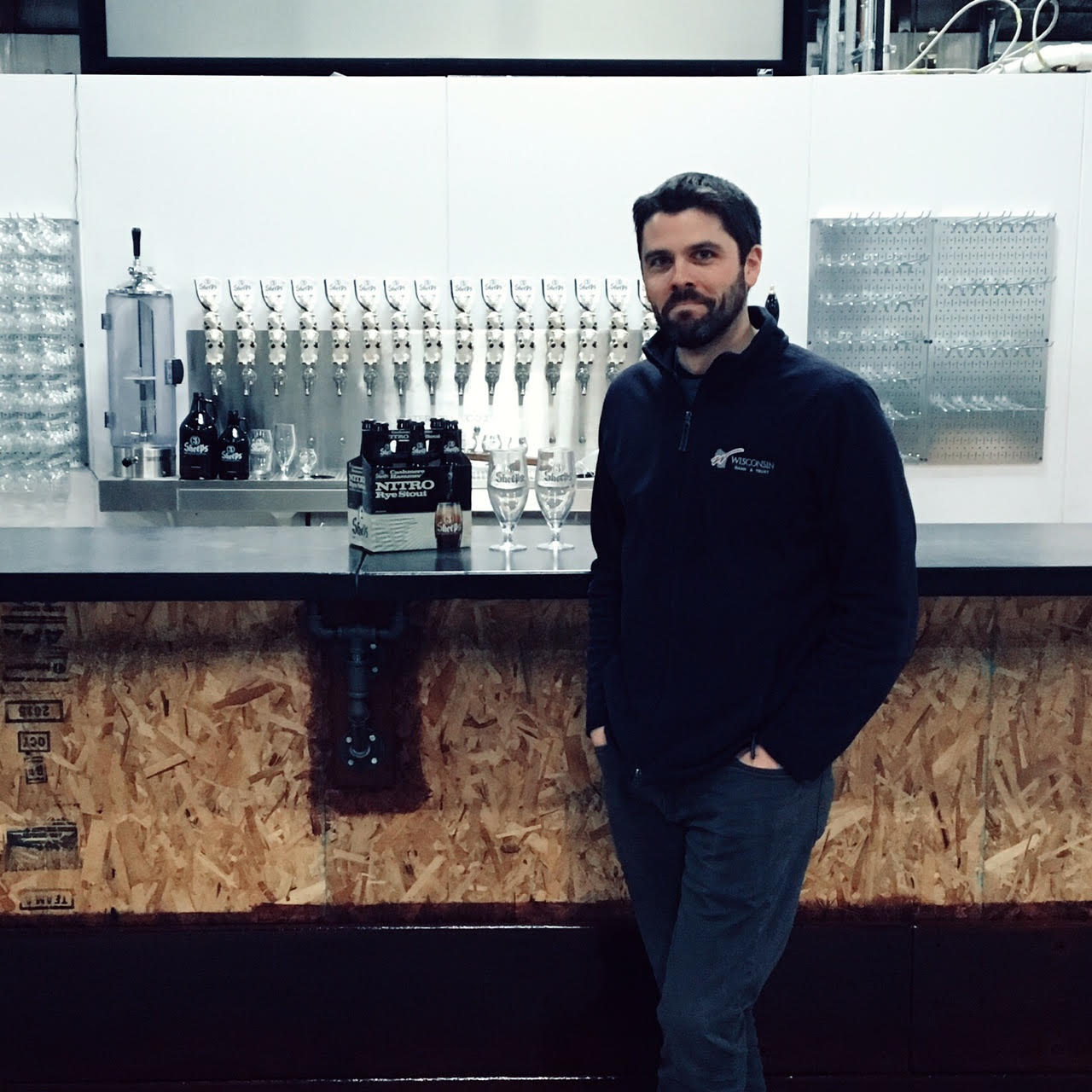 Grant Pauly in the almost-finished 3 Sheeps taproom. (image: Cedar Cathedral)