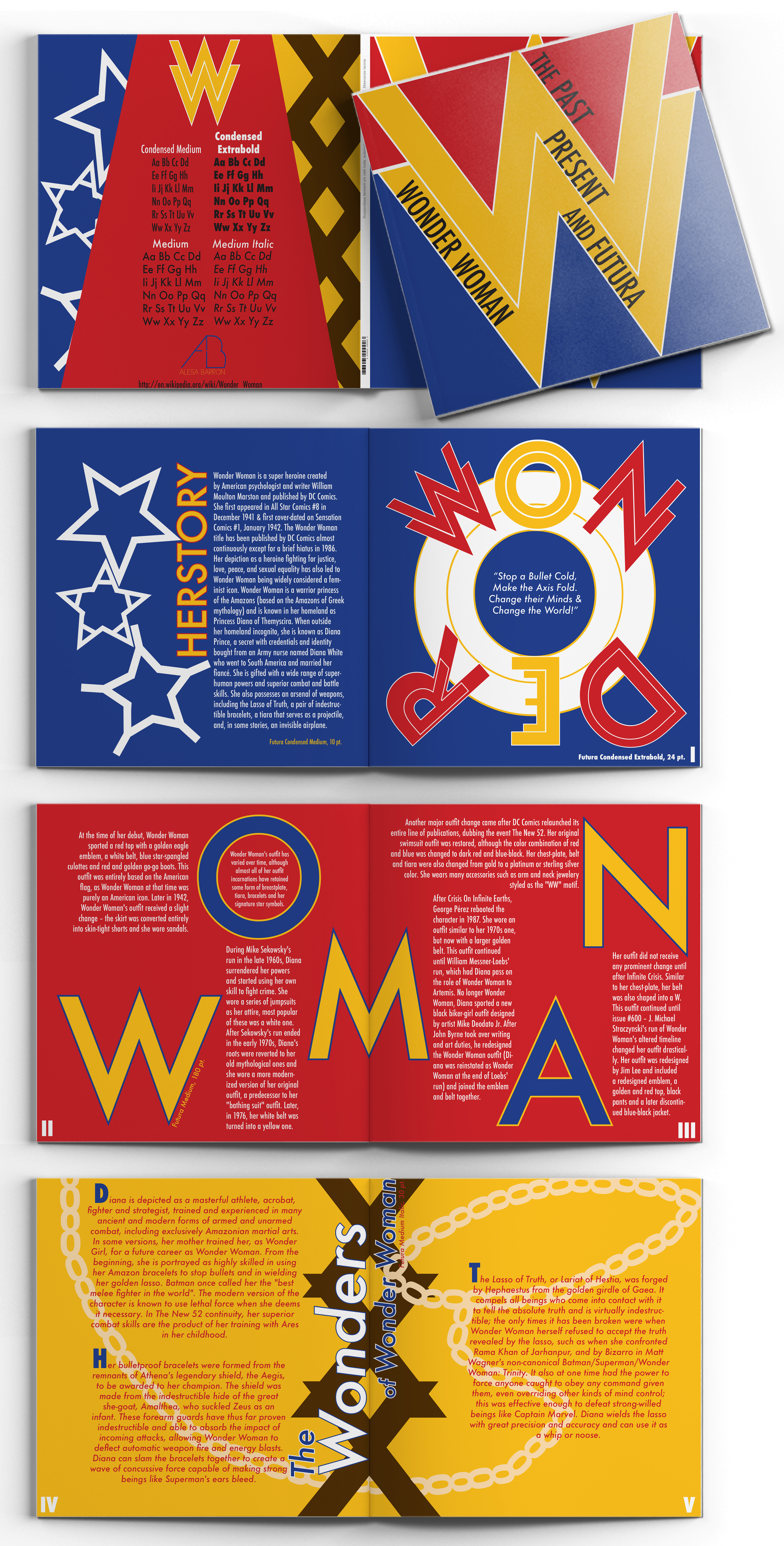 Wonder Woman: The Past, Present & Futura | Typebook (GRD Coursework)