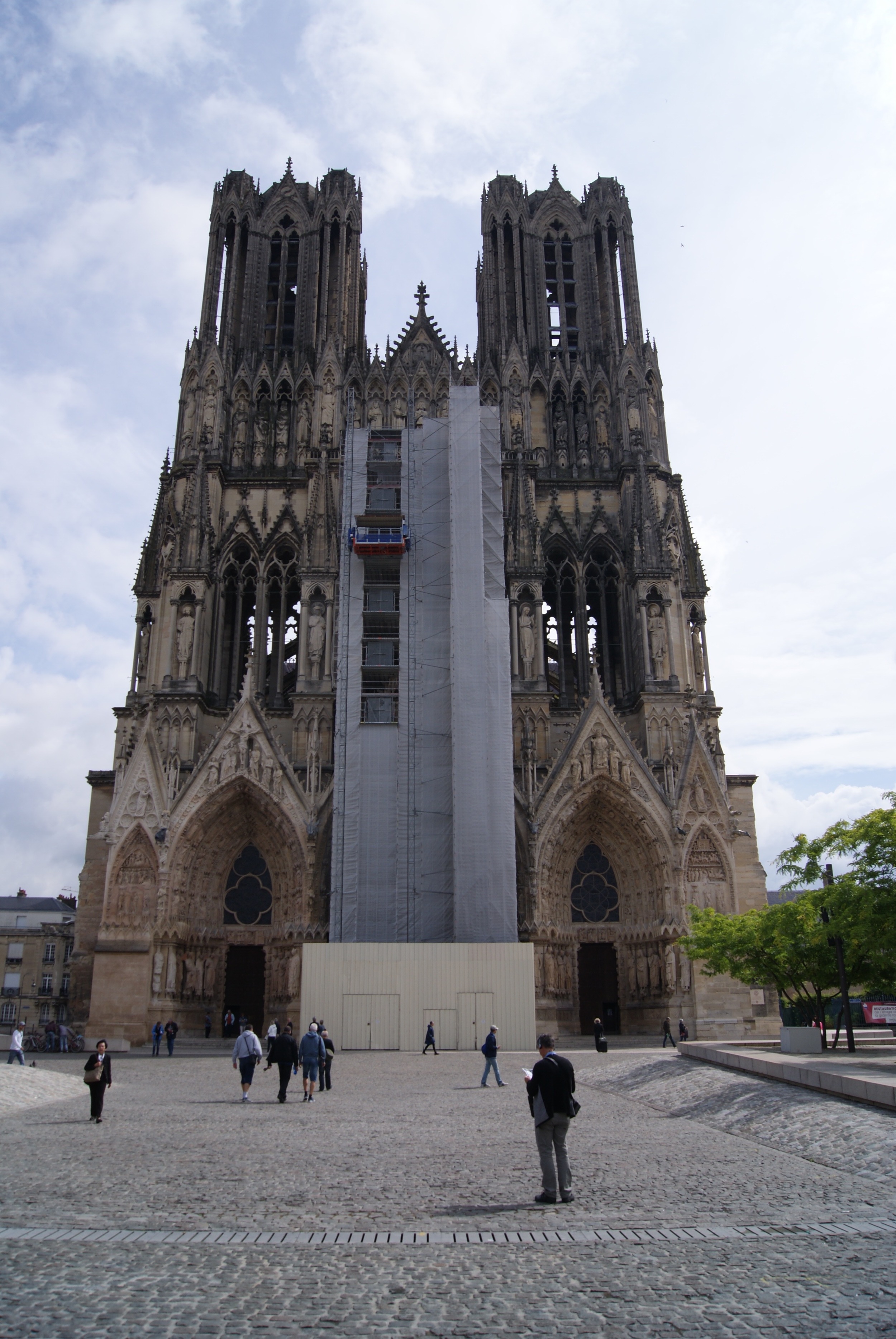 The cathedral was having restoration done to the stain glass windows.