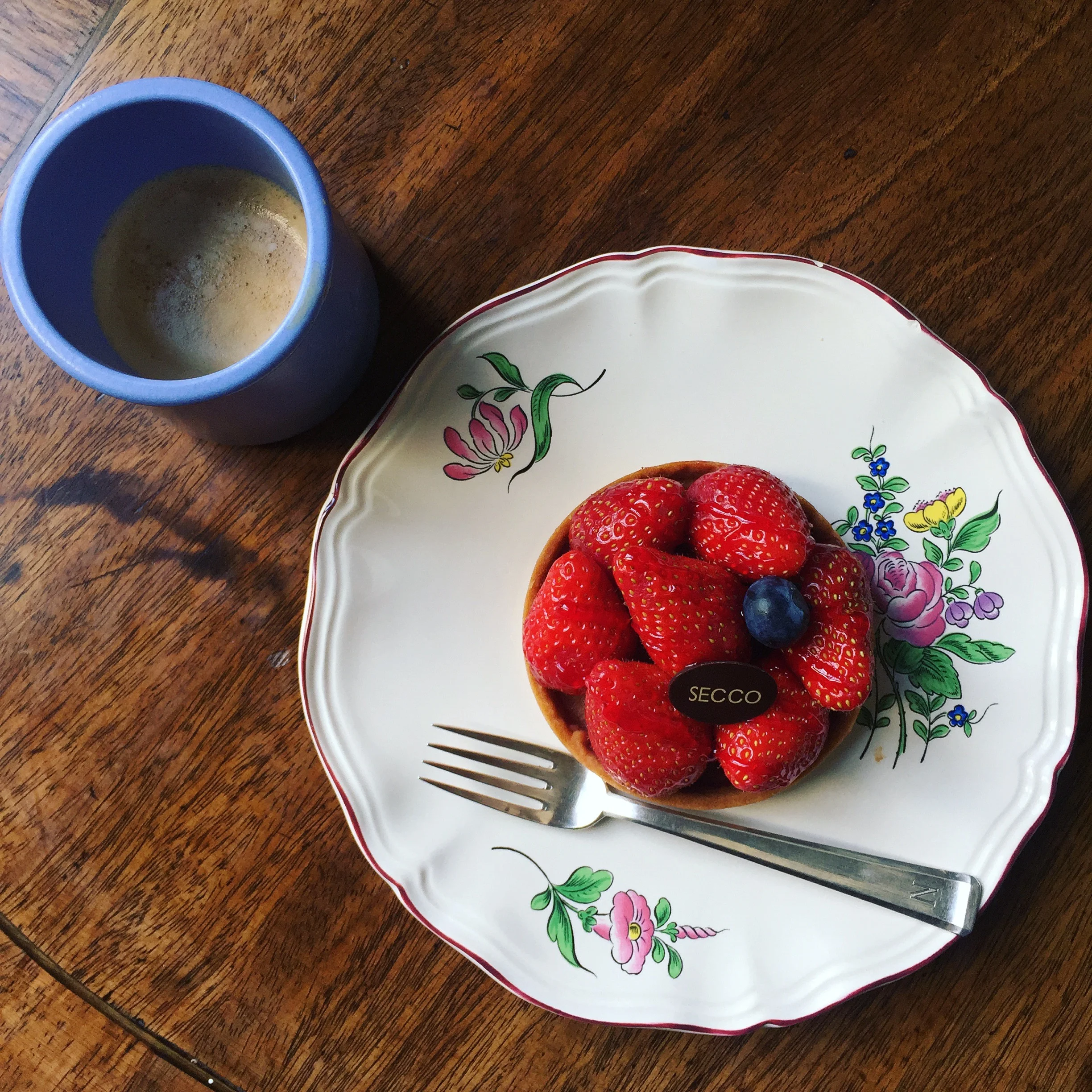 Ivy's breakfast espresso and berry tart...yummy!