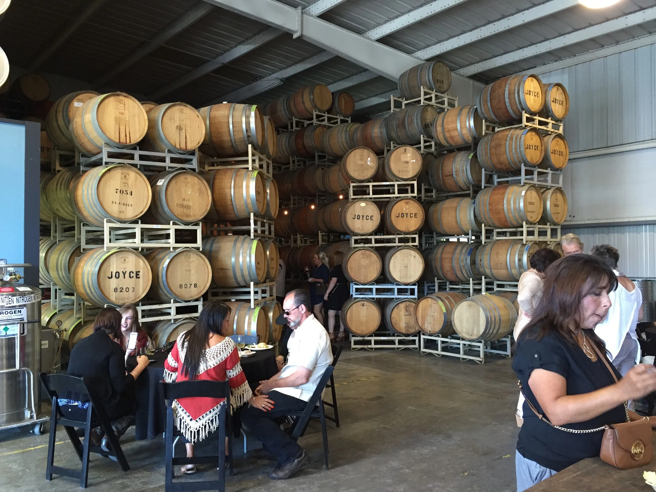 Looking towards the estate wines tasting corner among the barrels
