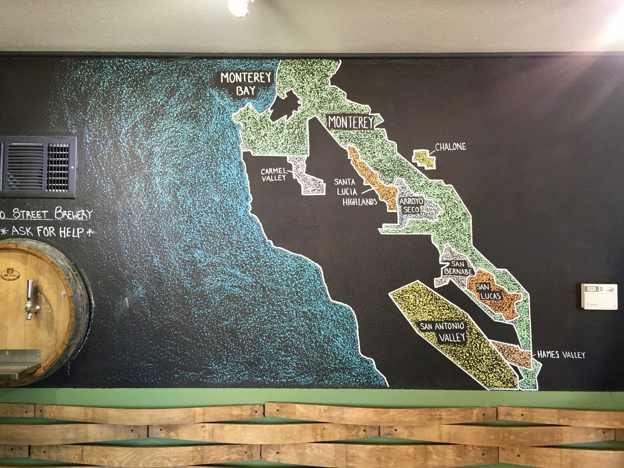 Awesome chalk map and beer on tap (left)
