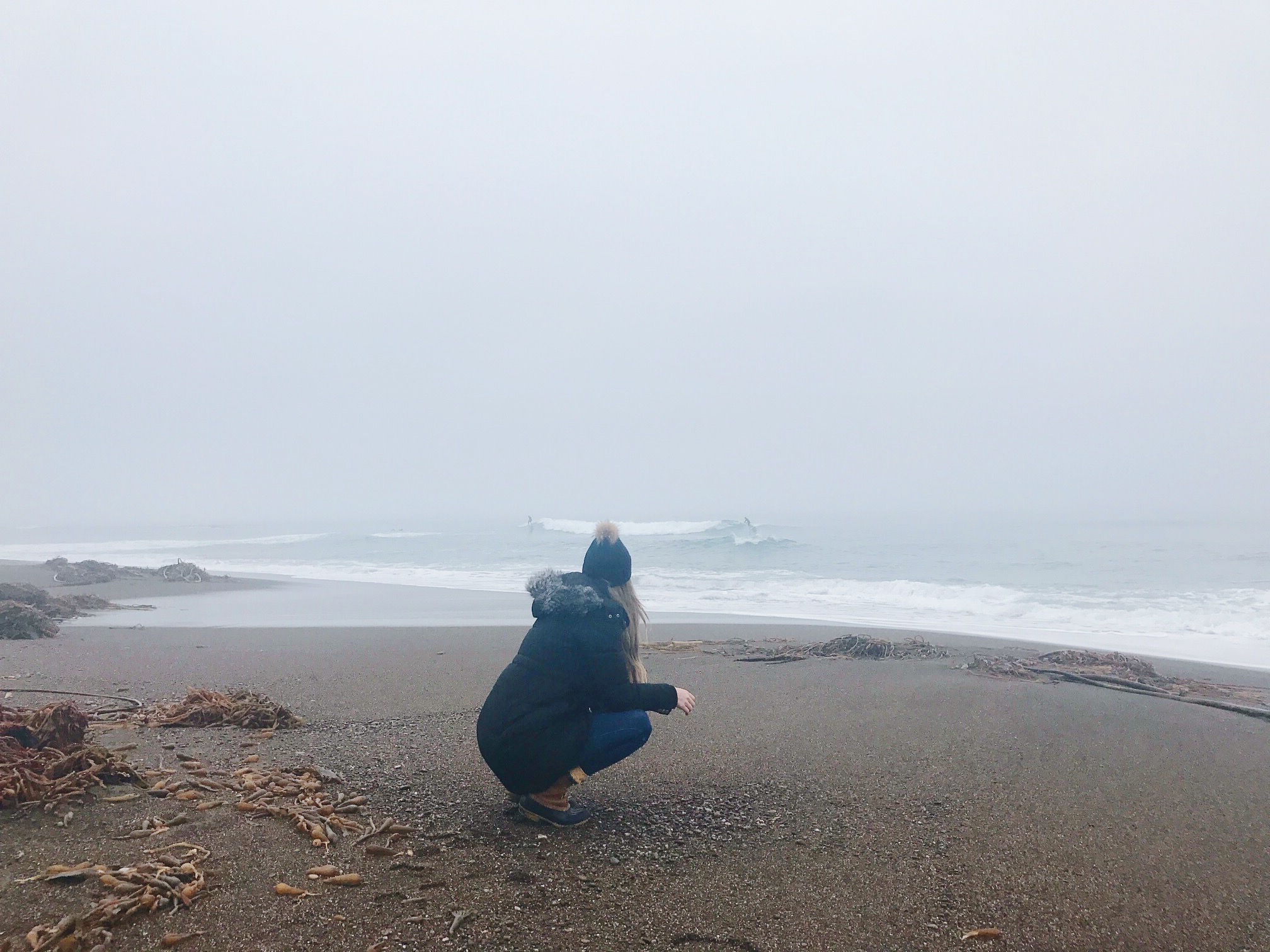 Watching surfers at Moonstone Beach
