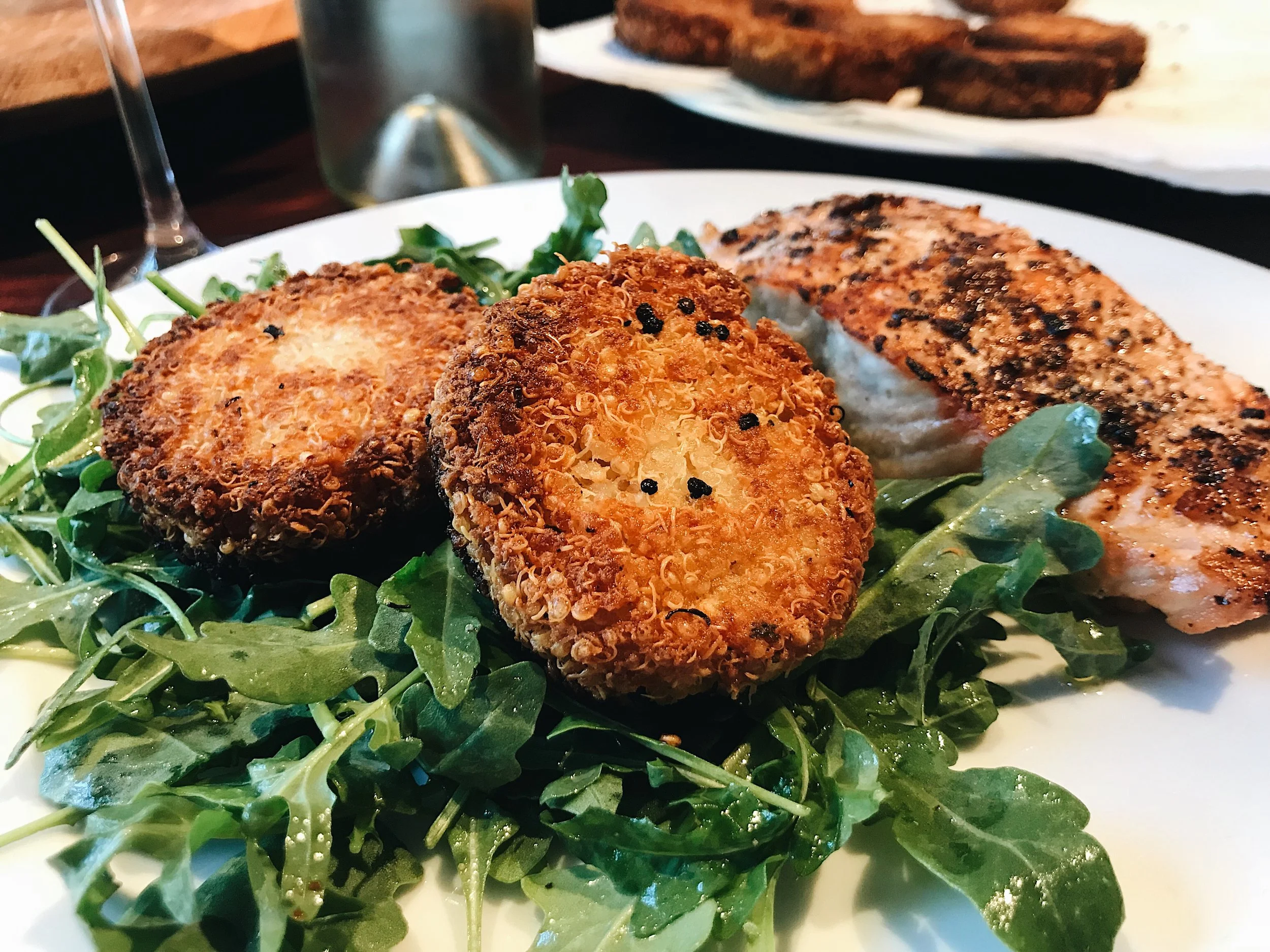 Crispy Cheesy Quinoa Fritters + Simple Salad