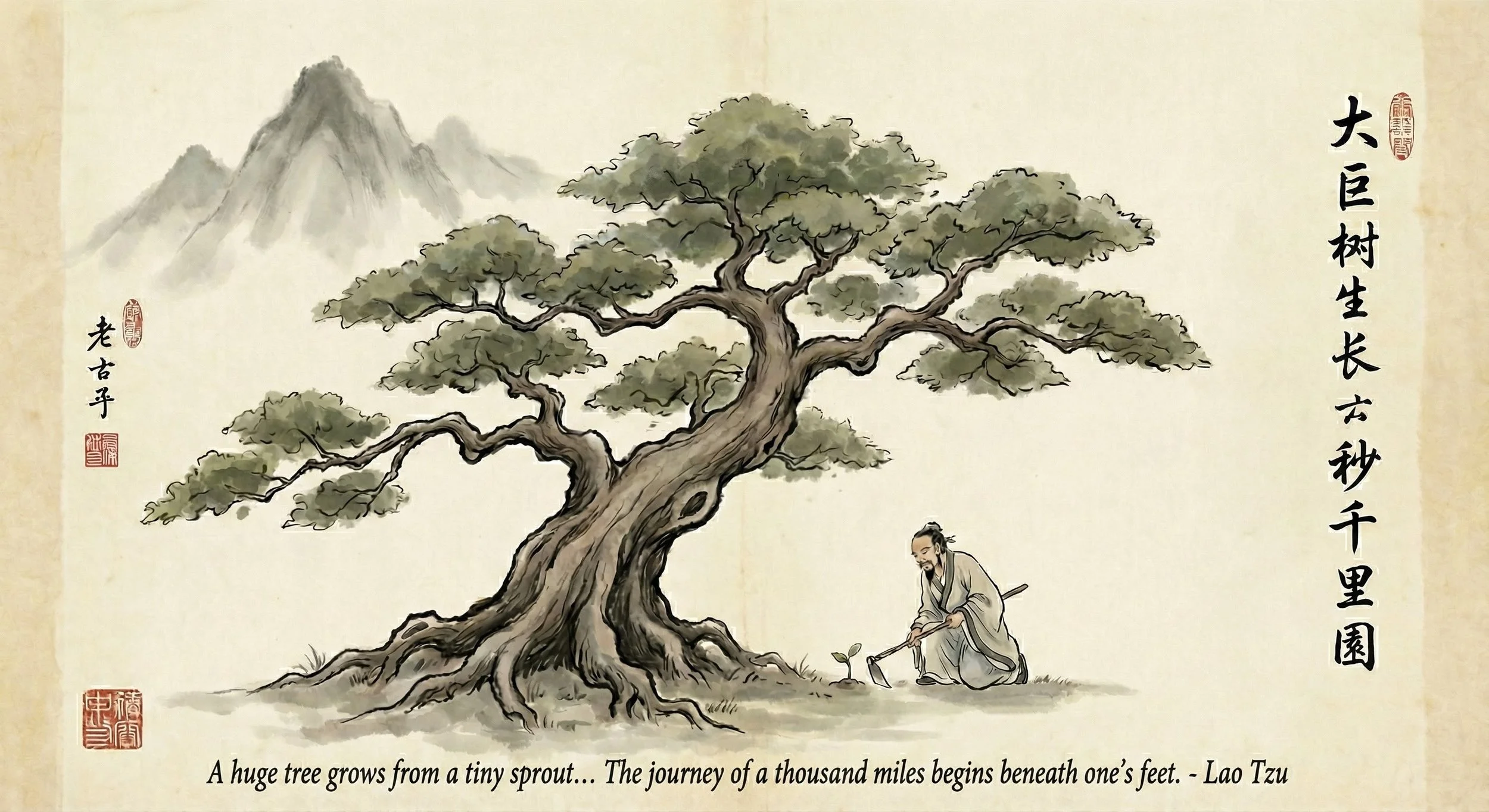 Daoism (Laozi): A huge tree grows from a tiny sprout