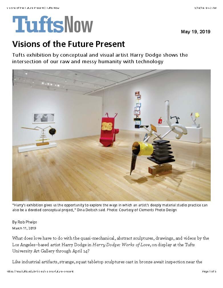  Article for  Tufts Now ,   Conceptual and visual artist Harry Dodge exhibition  May 19, 2019 