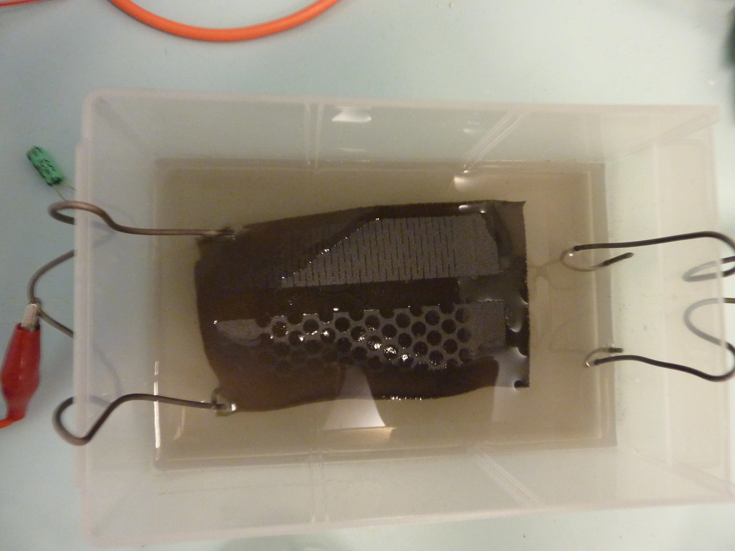  As conductive fabrics are coated in metal it is possible to use techniques normally used on metals such as electrolytic etching. 