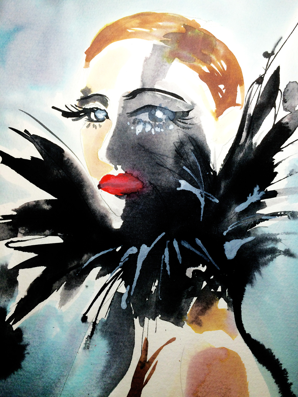 Model with feathers