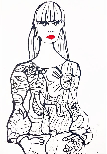 GIRL IN FLORAL PRINT, RED LIP