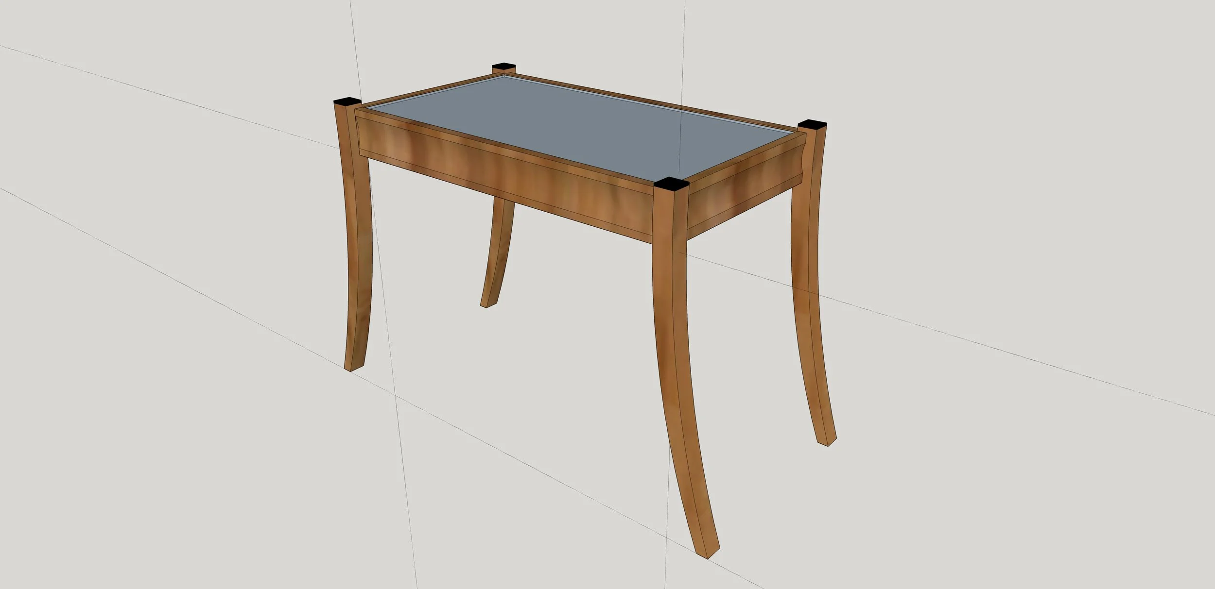 Showcase Table with glass top, scalloped aprons, and arced legs (ebony capos)