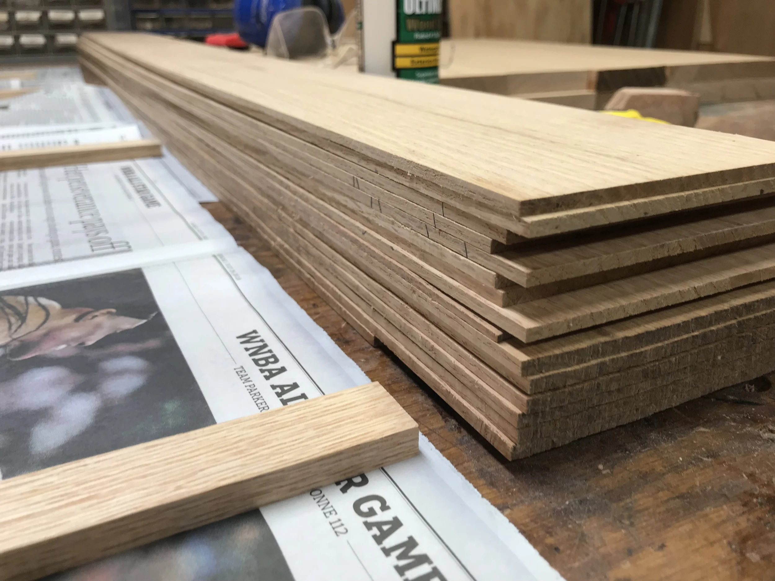 This is a stack of 1/8” thick reaawn oak, which was used for the legs (bent lamination technique).
