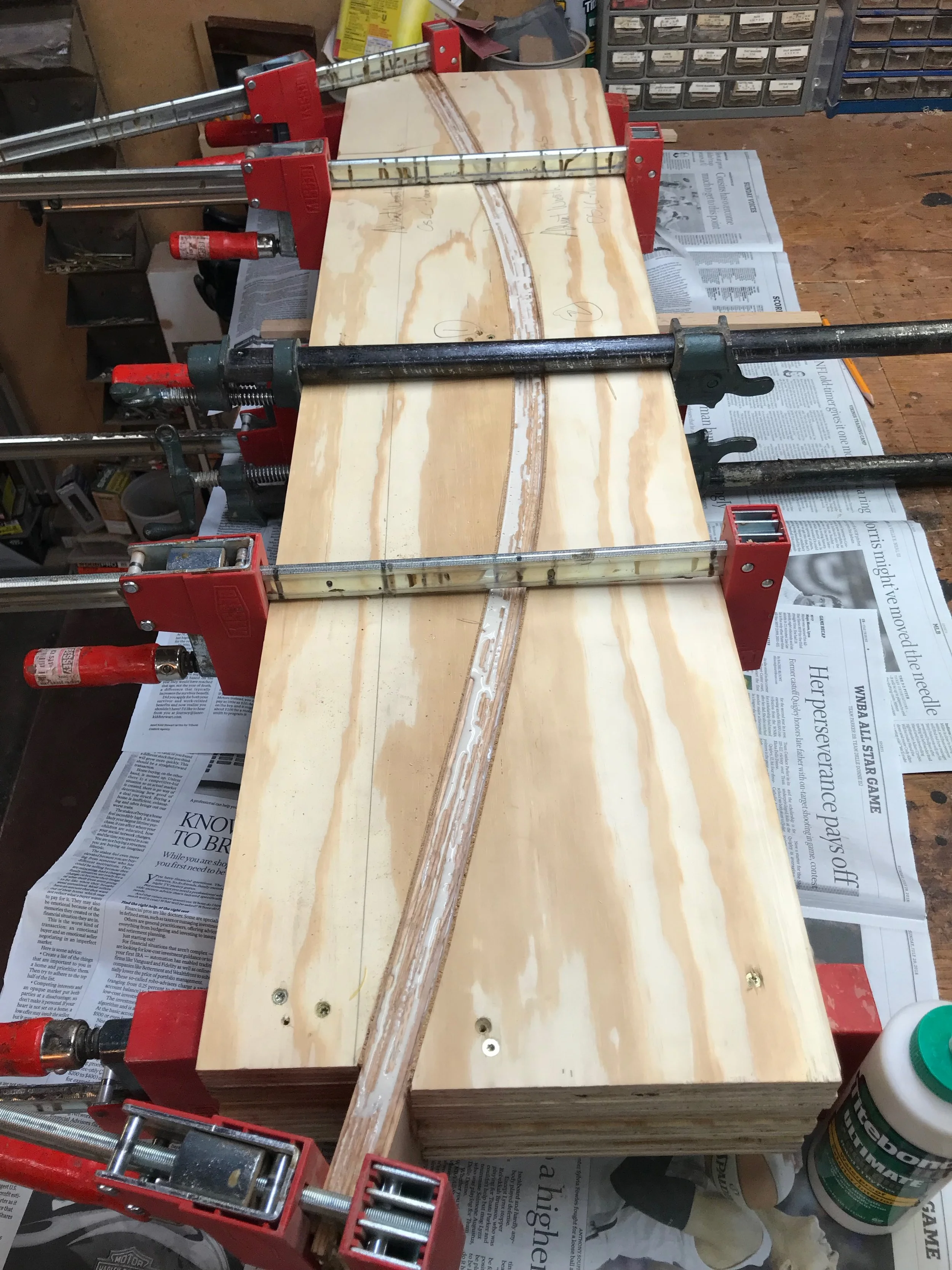 Here is a series of the 1/8” pieces, glued in the bending form.
