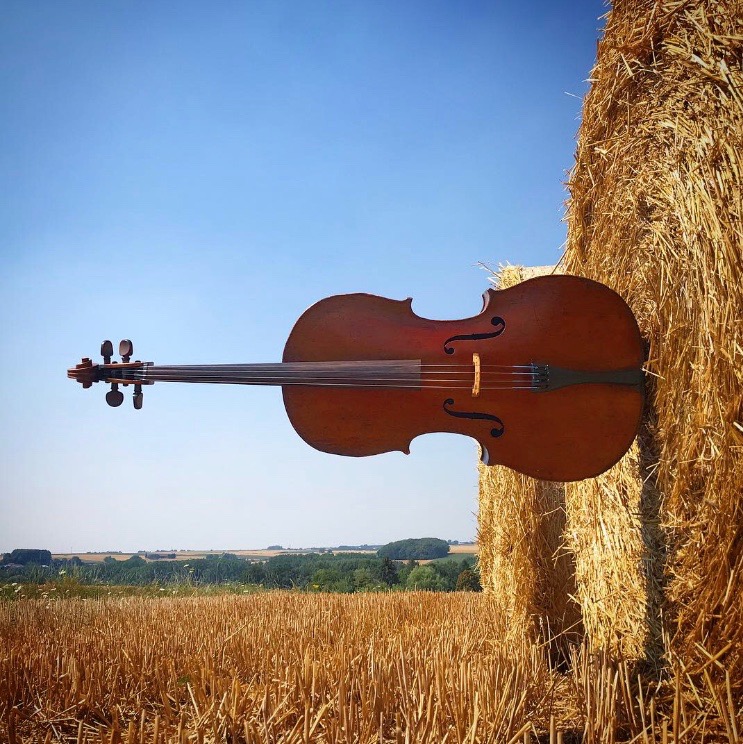 Horizontal cello (in a hay bale!)